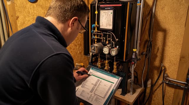 Man inspecting gas furnace